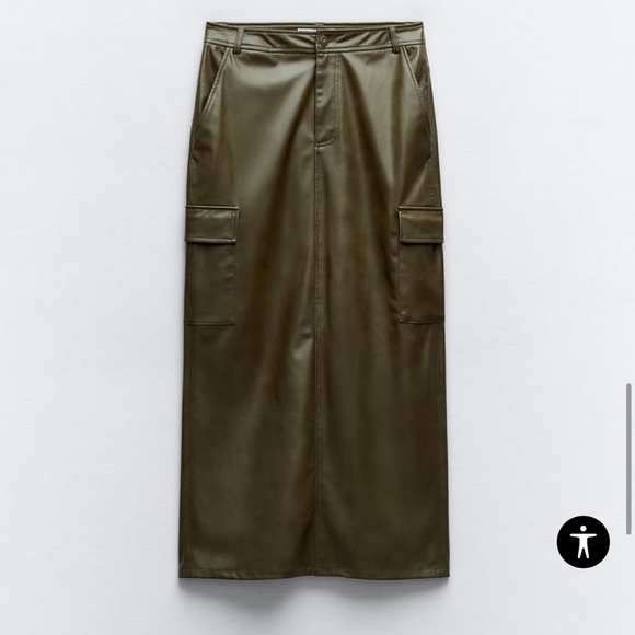 Zara faux leather olive green cargo maxi skirt - Picture 2 of 6